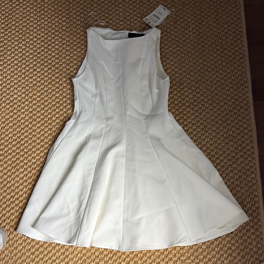Zara White Pleated Halter Mini Dress